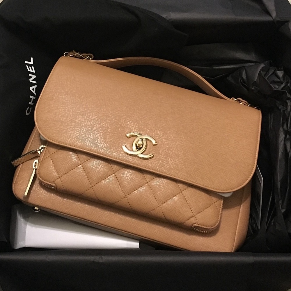 Chanel Caviar Quilted Medium Business Affinity Flap in Beige